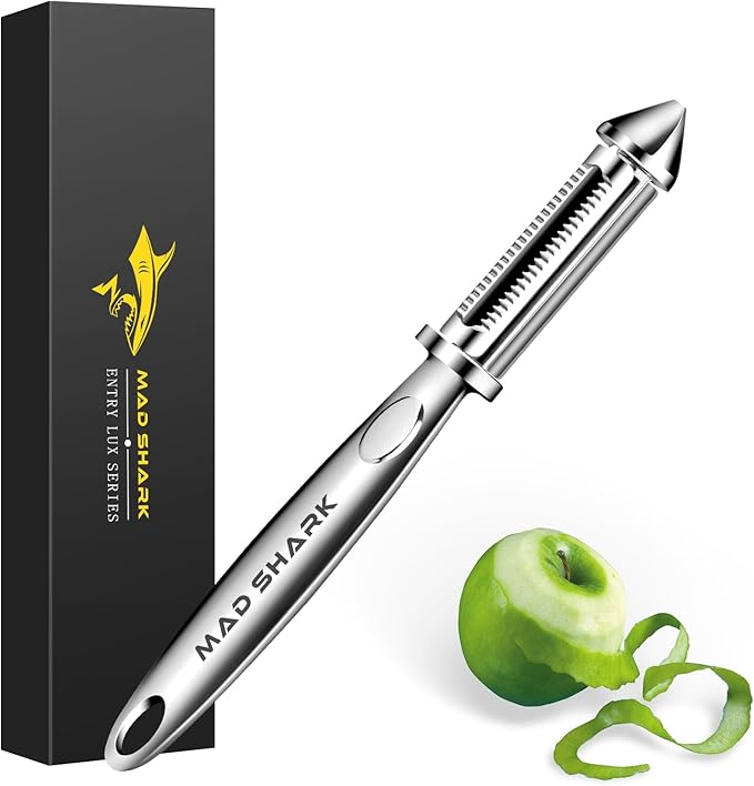 MAD SHARK Ultra Sharp Potato Peeler, Fruit Carrot Veggie Peelers for Kitchen,Vegetable Peeler with Ergonomic Non-Slip Handle (sliver)