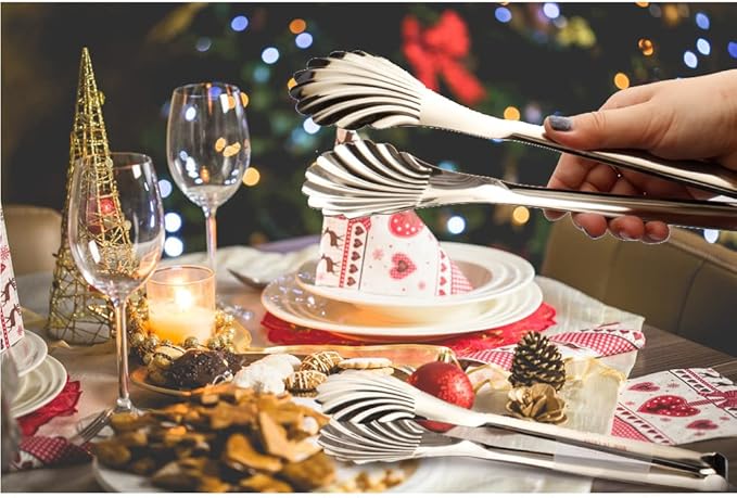 Enwinner Buffet Cooking Serving Tongs, 12 inch Kirsite Catering Chef Food Salad BBQ Serving Utensils, Set of 2(stainless steel) (Stainless Steel)