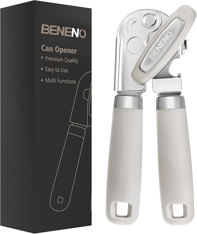 Beneno Heavy Duty Hand Can Opener Manual with Magnet Lid Remover, Beige