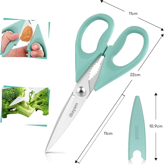 iBayam Kitchen Scissors, Set Of 2, Aqua Sky, Black Kitchen Utensils Set