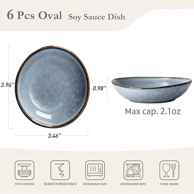 famiware Ceramic Soy Sauce Dish, 2.1oz Dipping Bowl Set of 6, Blue