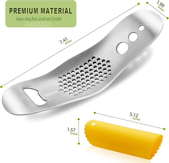 AMXRD Stainless Steel Garlic Press Rocker & Silicone Garlic Peeler