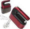 Yomelo 9-Speed Digital Hand Mixer Electric, 400W Powerful DC Motor, Hand Mixer Electric Handheld with Snap-On Storage Case, 5 Stainless Steel Accessories, Beaters, Dough Hooks, Whisk(Red)