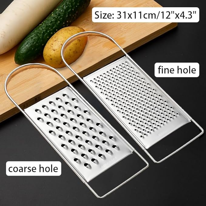 2PCS Flat Handheld Graters, Fine & Coarse, for Cheese, Potato, Vegetable