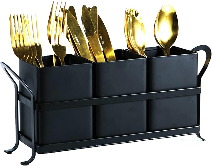 NelyBet Flatware, Cutlery,Kitchen Utensil & Silverware Caddy Organizer Bin Holder for Forks, Spoons, Knives - Perfect for Kitchen Countertop- Black
