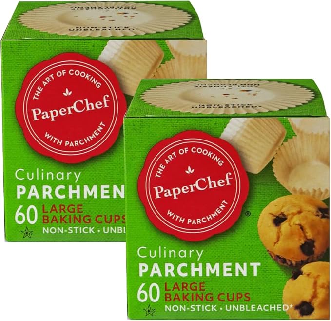 PaperChef Large Parchment Baking Cups Nonstick Release 60 Count 2 Pack
