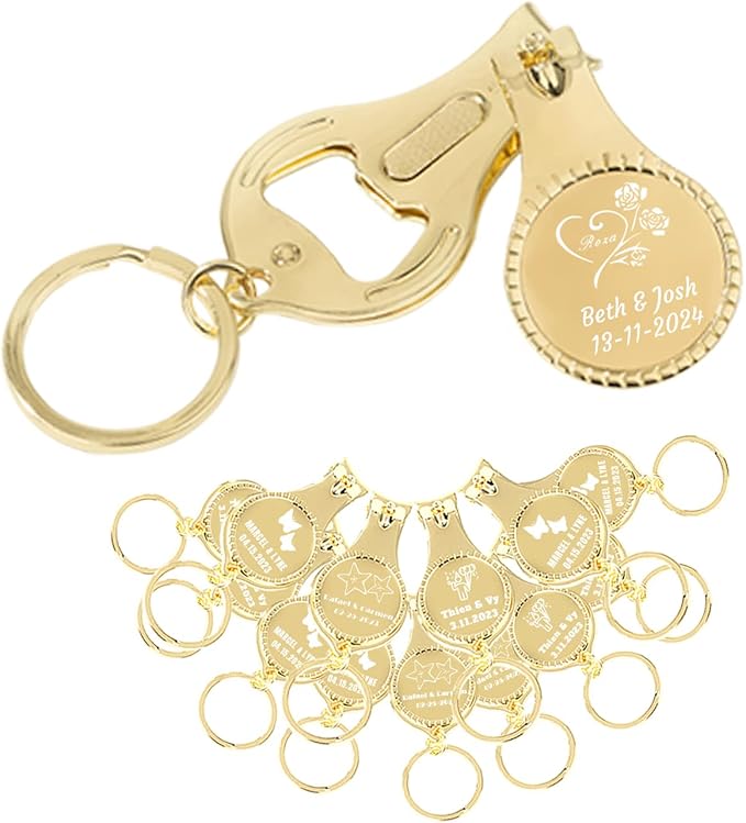 80pcs Personalized 4 in 1 Multi Function Bottle Opener, Nail Clipper, Wedding Favors Brewery, Private Customized, Gold, Multitool Gifts for Men