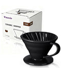 Wmazio Pour Over Coffee Dripper - Ceramic Pour Over Coffee Maker Cone, Porcelain Coffee Drip, Pour Over Single Cup, Manual Brew Maker for Home, Cafe, Office - 1-4Cup, V60 Size 02 (Black)