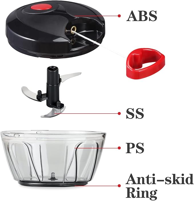 Cambom Manual Food Chopper Vegetable Cutter, Hand String Vegetable Chopper Onions Cutter for Vegetable Fruits Nuts BPA Free Food Safe Material, 500ml Black