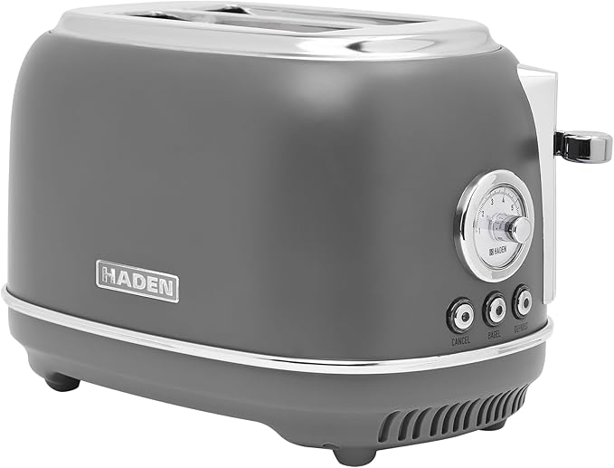 Haden Chelsea 2-Slice Wide Slot Stainless Steel Toaster with Adjustable Browning Control & Non-Slip Feet, Grey & Chrome