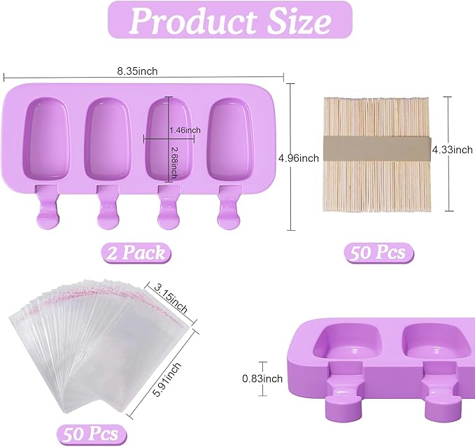 Ozera Popsicles Molds, 2 Pack Silicone Cake Pop Molds Cakesicle Maker Set