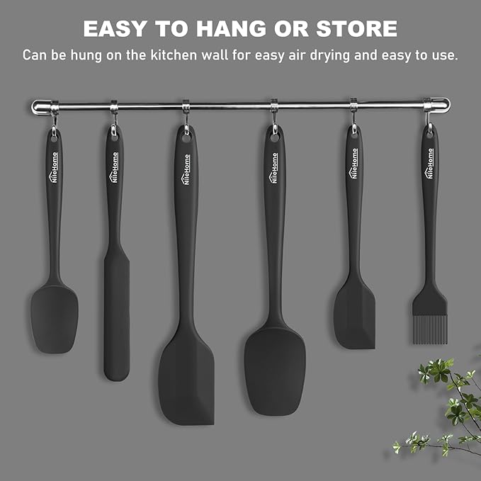 NileHome Silicone Spatula Set, 6 Pieces Food Grade Kitchen Utensils with Silicone Brush Heat Resistant Up to 600°F Dishwasher Safe BPA-Free Rubber Spatula for Scraping, Baking, Cooking, Mixing-Black