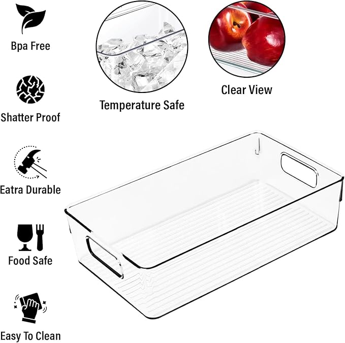 Clear Plastic Storage Bins, Perfect for Kitchen Organization or Pantry Organization and Storage, Large Fridge Organizer Plastic Bins, Pantry Organization and Storage Bins, Cabinet Organizers