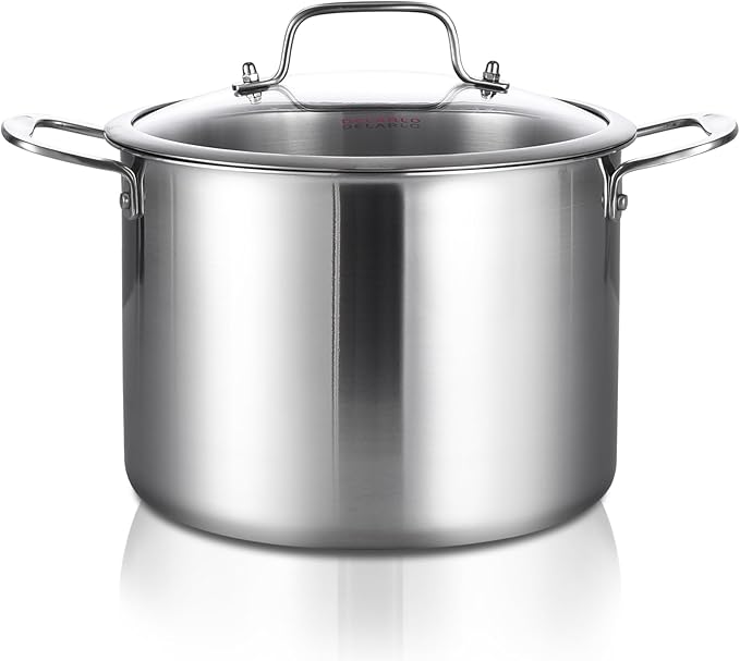 DELARLO Tri-ply Stainless Steel 12 Quart Heavy Duty Induction Stock Pot