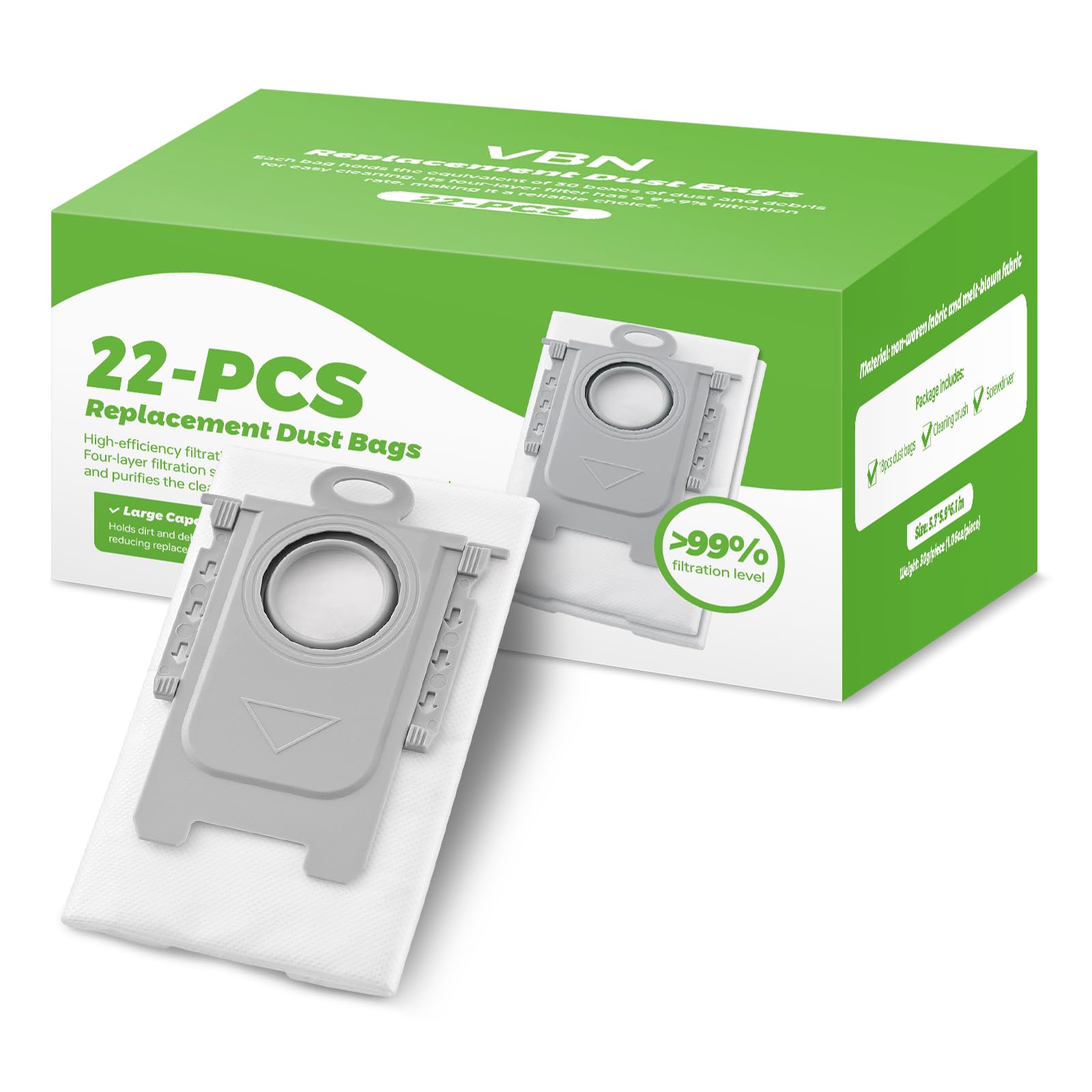 VBN 22 Packs Q10 Q7 Q5 Dust Bags for Roborock Q7 M5+, Q10 S5+/Q10 X5+, S8 Pro Ultra, S8+, Q7 Max+, Q5+, Q5 Max+, S7 Max Ultra,S7 Maxv Ultra and Q8 Max+ vacuum bag replacement, 3.6L