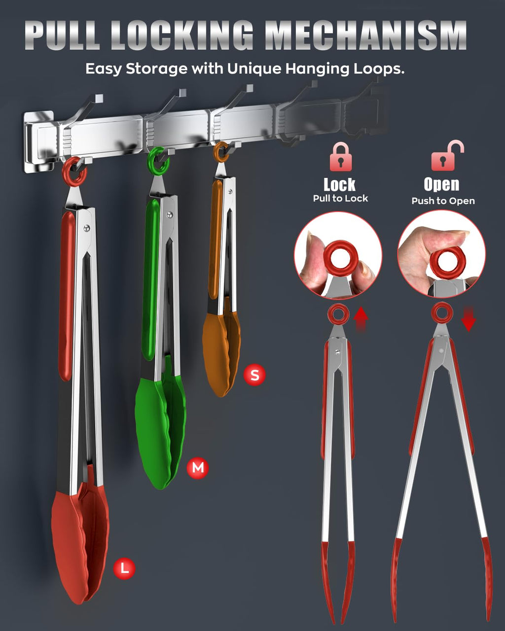Bnlcd Good Grip Cooking Tongs with Silicone Tips, Set of 3-7" 9" and 12"