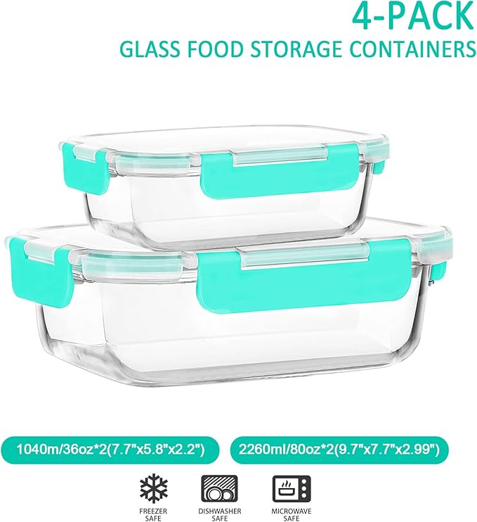 M MCIRCO 80 oz & 36 oz Extra Large Glass Food Storage Containers with Lids