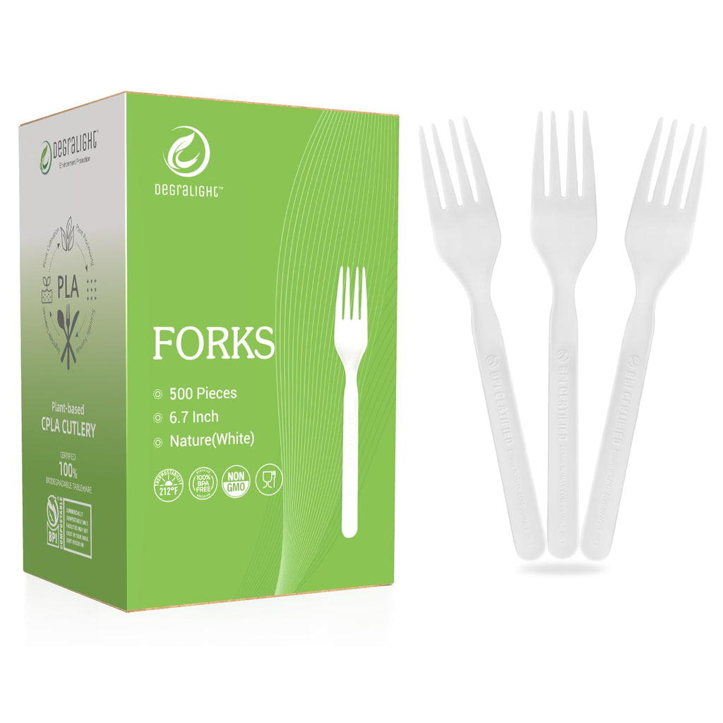 Heavy weight Compostable Froks [500Pcs] Heavy Duty Forks Disposable Utensils, BPA-Free, Heat Resistant, Eco Friendly Disposable Forks Bulk, No Plastic Disposable Cutlery for Party, Office & Picnic