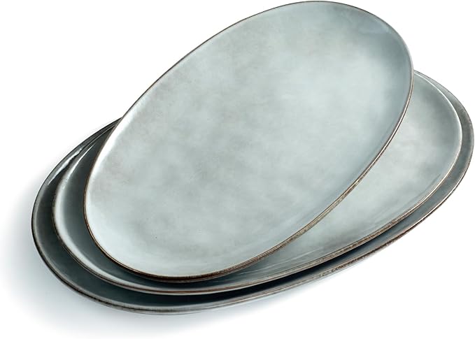 famiware Serving Platters Set of 3 Sizes - Oval, Grey