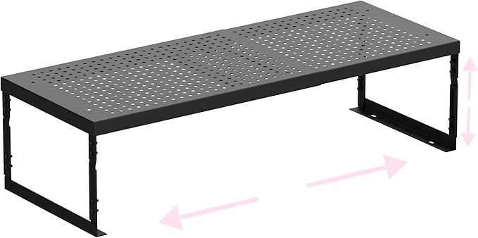 Asiingkel Stackable Expandable Metal Shelf Organizer - Adjustable Wire Storage Rack with Holes for Kitchen, Bathroom, Cabinet, Office - Space Saving, Durable & Sturdy Design（1PACK/Medium/Black