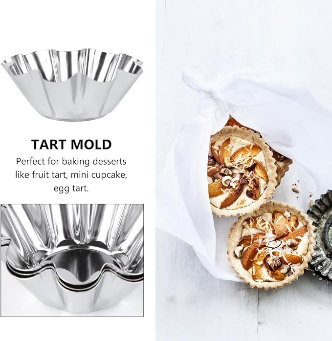 Unomor Stainless Steel Chrysanthemum Tart Mold 6 Pack Flower Tart Pans 2.40 X 2.40 X 0.90 in Reusable Non-Stick Baking Molds for Egg Tarts Mini Cupcakes Muffins Diy Desserts