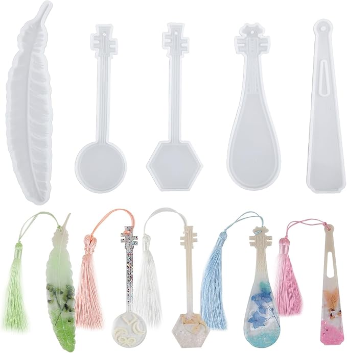 5Pcs Bookmark Resin Silicone Mold, Classical Instruments Bookmarks Molds