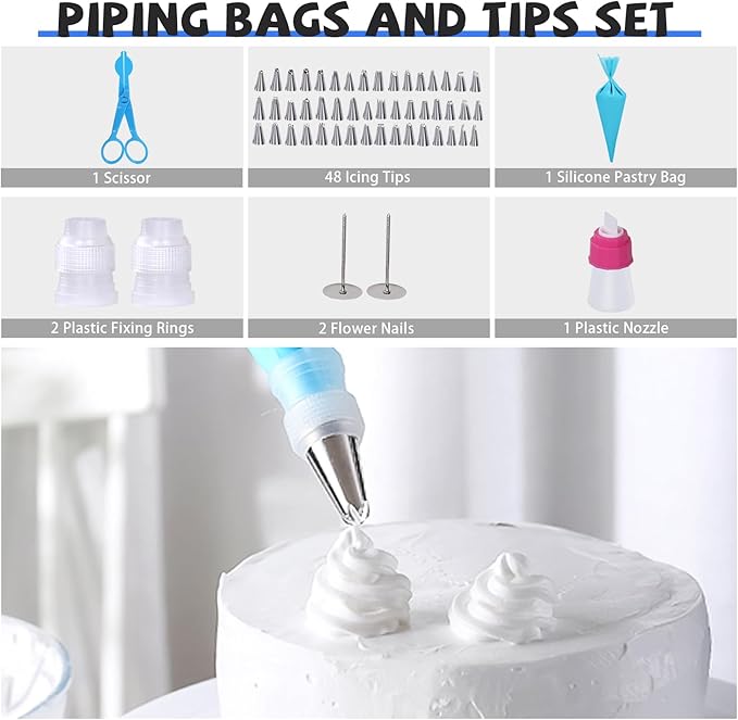 Uten Cake Decorating Supplies Kit 60pcs, with Turntable Cupcake Stands