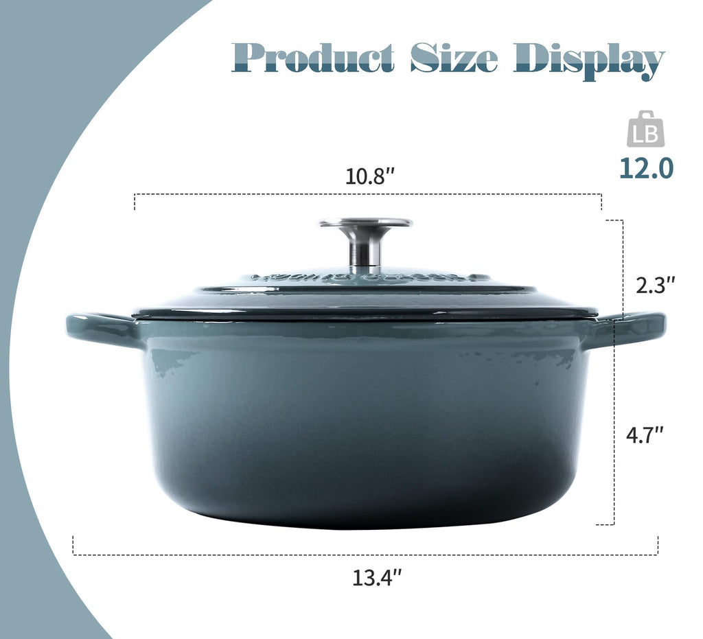 EDGING CASTING Enameled Cast Iron Covered 5.5 Quart Dutch Oven with Dual Handle, Slateblue