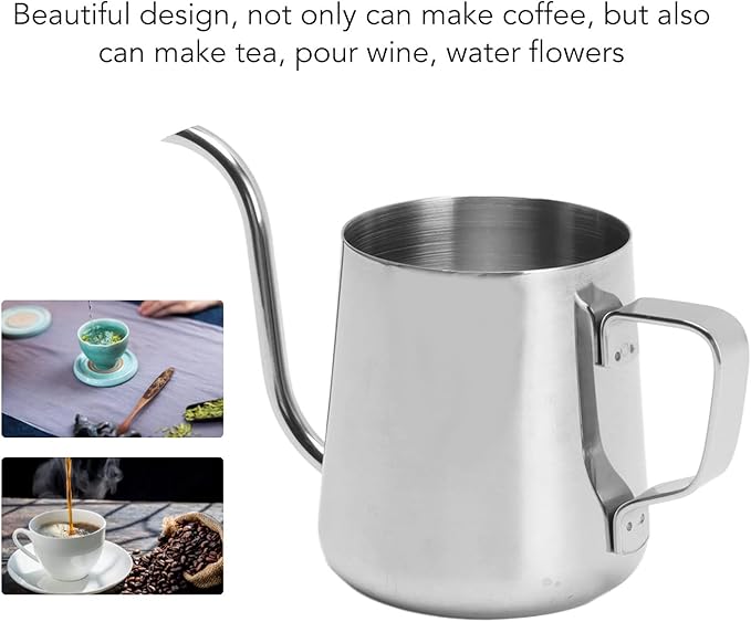 Pour Over Coffee Kettle, 8.5oz Stainless Steel Gooseneck Spout Pour Over Coffee Kettle, Long Narrow Drip Spout Coffee Tea Pots for Pour Over Coffee, Home Brewing, Camping (8.5oz, Silver)