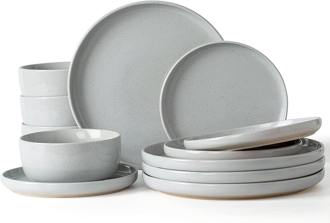 Famiware Milkyway 12-Piece Stoneware Dinnerware Set, Light Gray