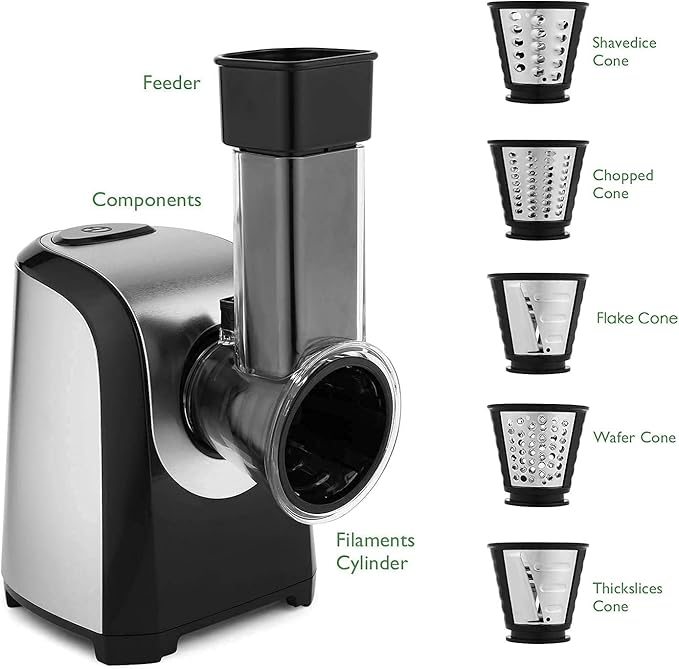 Electric Cheese Grater and Slicer Shredder for Kitchen, 150W 5 Cones