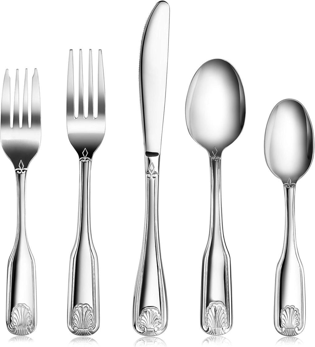 New Star Foodservice Shell Pattern 18/0 Stainless Steel Flatware Set, 60-Piece Set, Commercial Grade