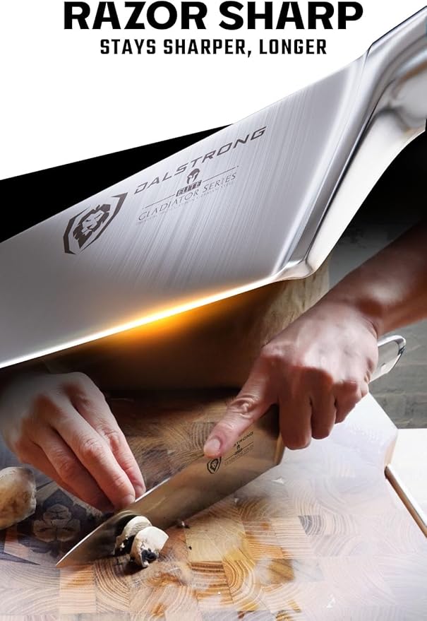 Dalstrong Chef Knife - 8 inch Blade - Forged HC German Steel Chef's Knife - Full Tang - Glacial White ABS Handle - Gladiator Series - Razor Sharp Kitchen - Professional - Sheath - NSF Certified