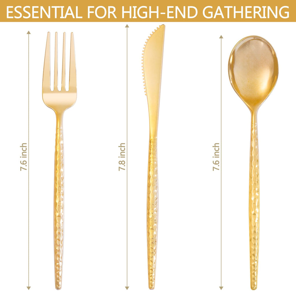 LIYH 102 Pcs Gold Plastic Silverware Cutlery Sets - Disposable Plastic Silverware Heavyduty, Disposable Utensil Sets, 34 of Each Forks, Knives & Spoons Flatware Set for Party Birthday