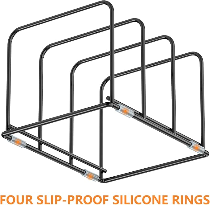KORRTFID Kitchen Cabinet Organizer - Steel Cookware Rack, Divided Holder with 3 Slots for Skillets, Baking Tray and Chopping Board - Pan Storage (2.2 Inch Width Slots)
