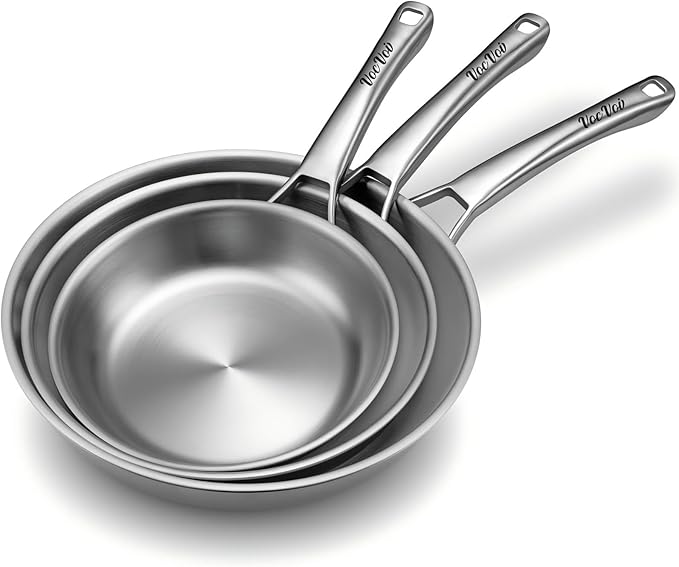 VocVoi Stainless Steel Pan, 12 Inch with Lid Stainless Steel Frying Pan, Non Toxic Tri-Ply Skillet, PFOA&PTFE Free, Oven and Dishwasher Safe, Induction Compatible
