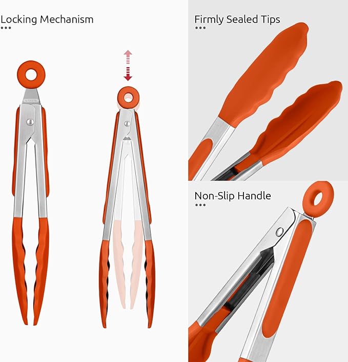 U-Taste Kitchen Tong for Cooking, 600ºF Heat-Resistant Tps, 7in/Orange