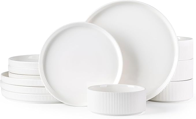 TheTerra Ceramic Dinnerware Set for 4, 12-Piece Plates and Bowls Set