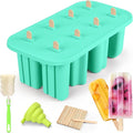 Firstfooby Popsicles Molds, 8-Cavity Silicone Popsicle Molds with 50 Sticks, BPA-Free Ice Pop Mold Popsicle Maker with Funnel & Cleaning Brush for Kids Adult Teens