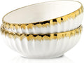 LETAOTAO Serving Bowls, 10 inch Ceramic Salad Bowl with Gold Trim, Set of 2
