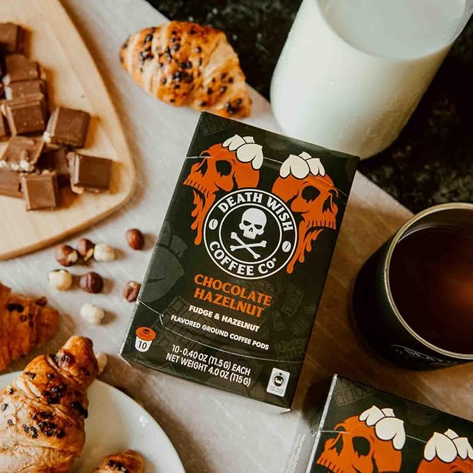 Death Wish Coffee Chocolate Hazelnut Coffee Pods, Fair Trade, 30 Count