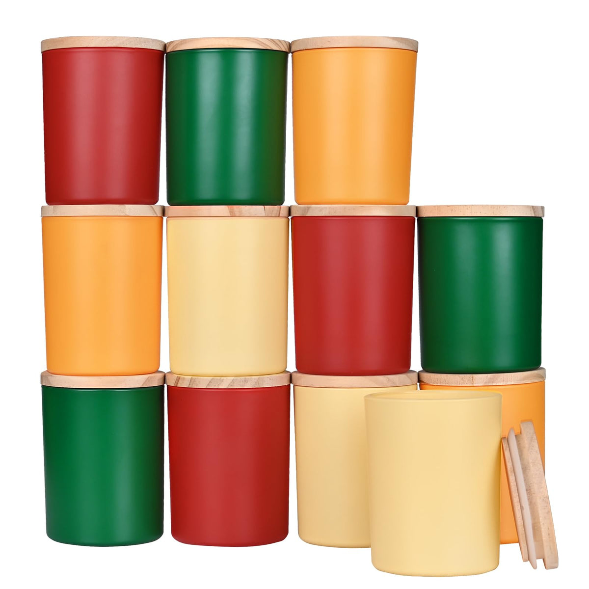 SHOWIN Thick Candle Jars for Making Candles 12 Pcs, 7 OZ Empty Jars with Wood Lids for Candle Making, Sample Container, Clear