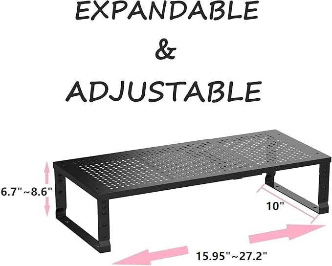 Asiingkel Stackable Expandable Metal Shelf Organizer - Adjustable Wire Storage Rack with Holes for Kitchen, Bathroom, Cabinet, Office - Space Saving, Durable & Sturdy Design（3PACKS/Large/Black