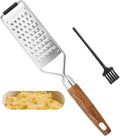 SHIKORI Stainless Steel Cheese Grater with Natural Wood Handle with a Brush