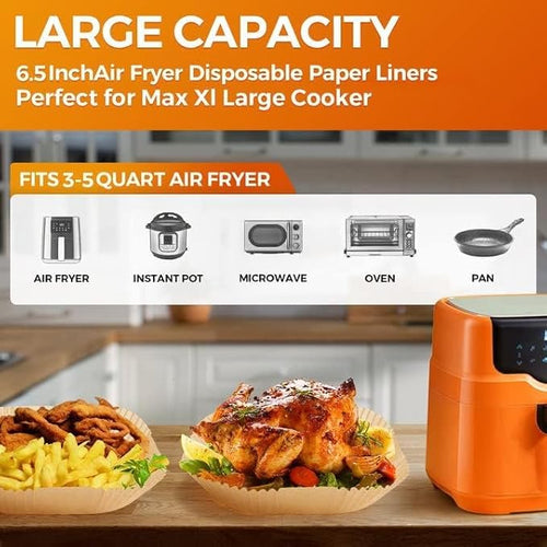 100Pcs 6.5IN Square Air Fryer Paper Liners Disposable for 3-5 QT