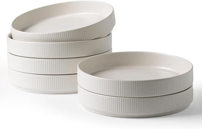 famiware Star 8.25" Pasta Bowls Set of 6, Bowl Plates, Matte White