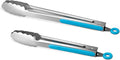 Premium 304 Stainless Steel Tongs Set – 12" Grill Tongs & 9" Cooking Tongs, Heat Resistant up to 600°F, Wavy Grip Head, Non‑Slip Handle with Locking Clip & Hanging Loop, Dishwasher Safe, Blue