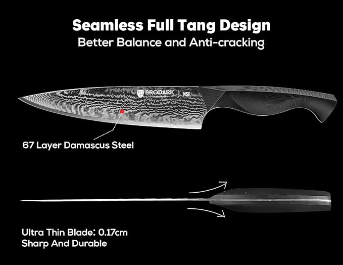 BRODARK Knife Set, 9PCS Damascus Knife Set with Block, Japanese Knives