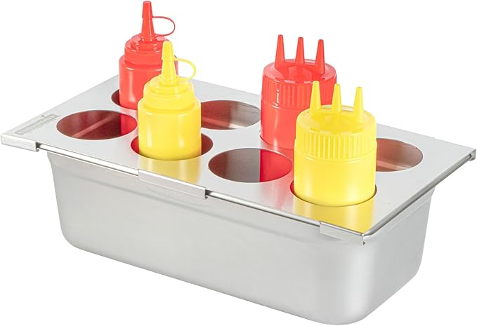 Restaurantware Squeeze Bottle Organizer - 1 Count - 12.795 x 7.087 x 0.394 Inches Stainless Steel Condiment Holder - Pan-Compatible Bottle Holder - Silver