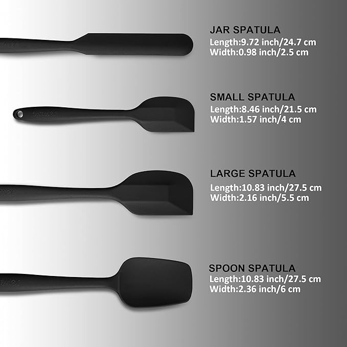 JXWING 4-Piece Silicone Spatula Set with Stainless Steel Core, Black